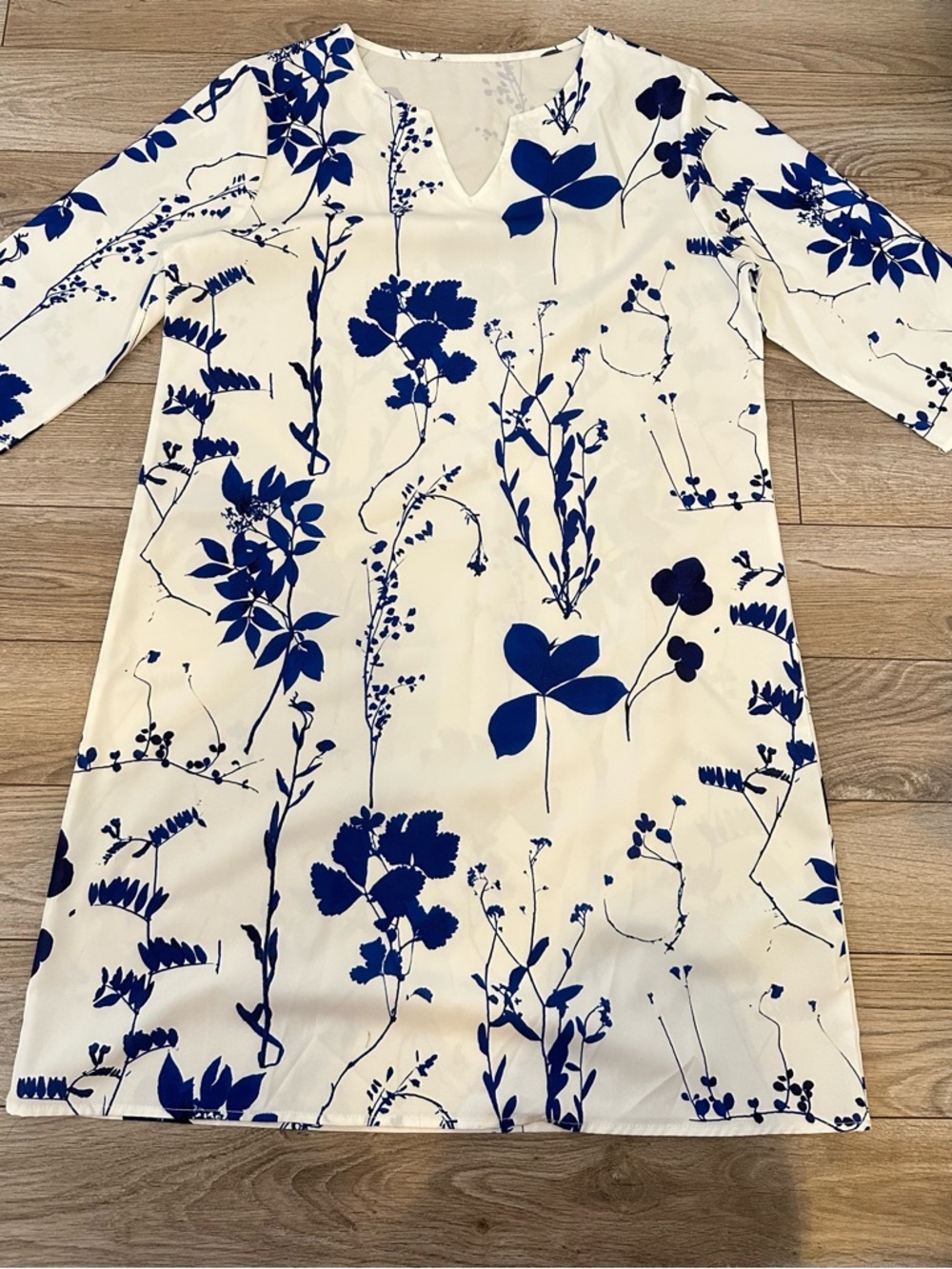 White Shift Dress with Blue Floral Print